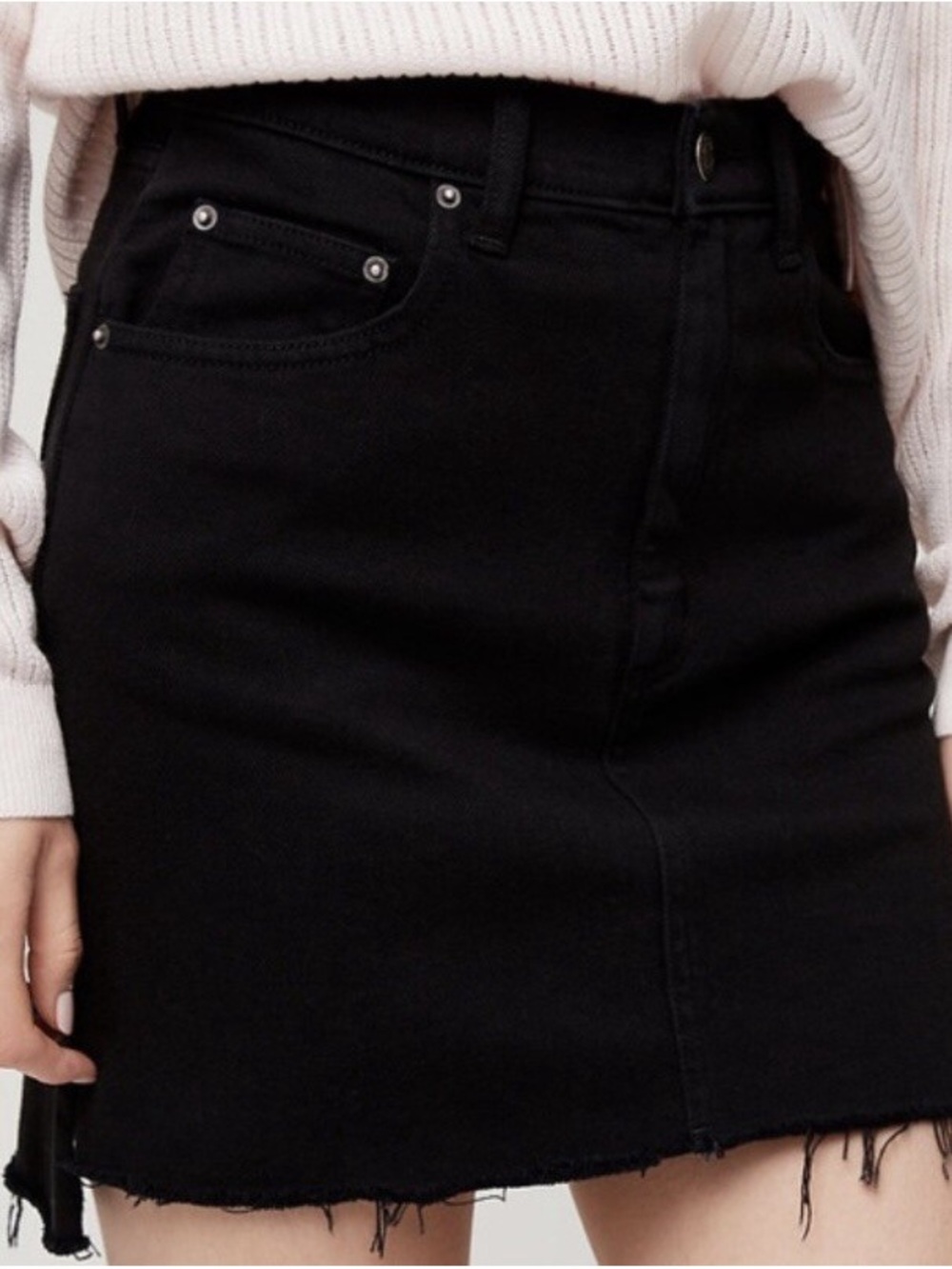 Wilfred Black Raw-Hem Denim Mini Skirt